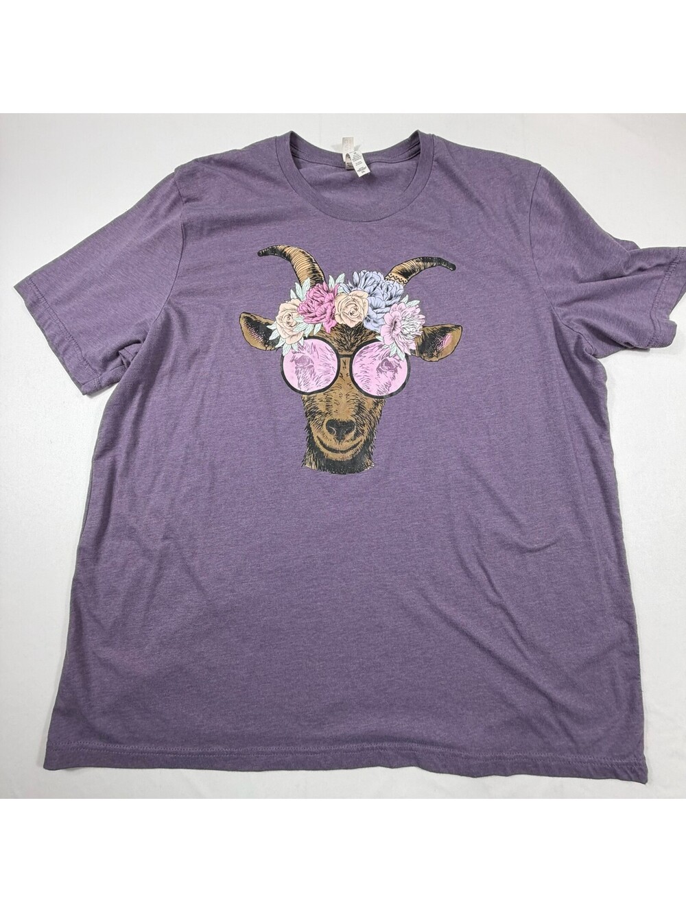 Bella+Canvas 2XL Purple T-Shirt with Goat and Floral Sunglasses Graphic